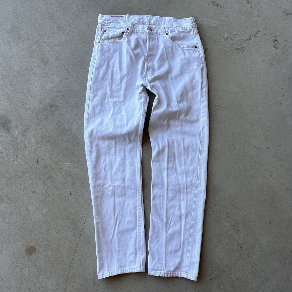 Vintage 90's Y2K Levis 501 XX White Jeans 34x32 Button Fly Straight Leg Denim